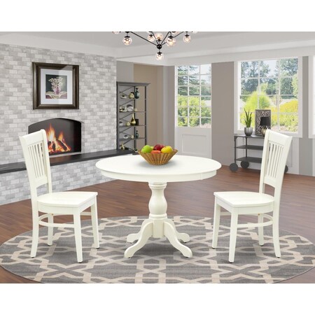 East West Furniture 3 Piece Hartland Modern Dining Table Set - Linen White HBVA3-LWH-W